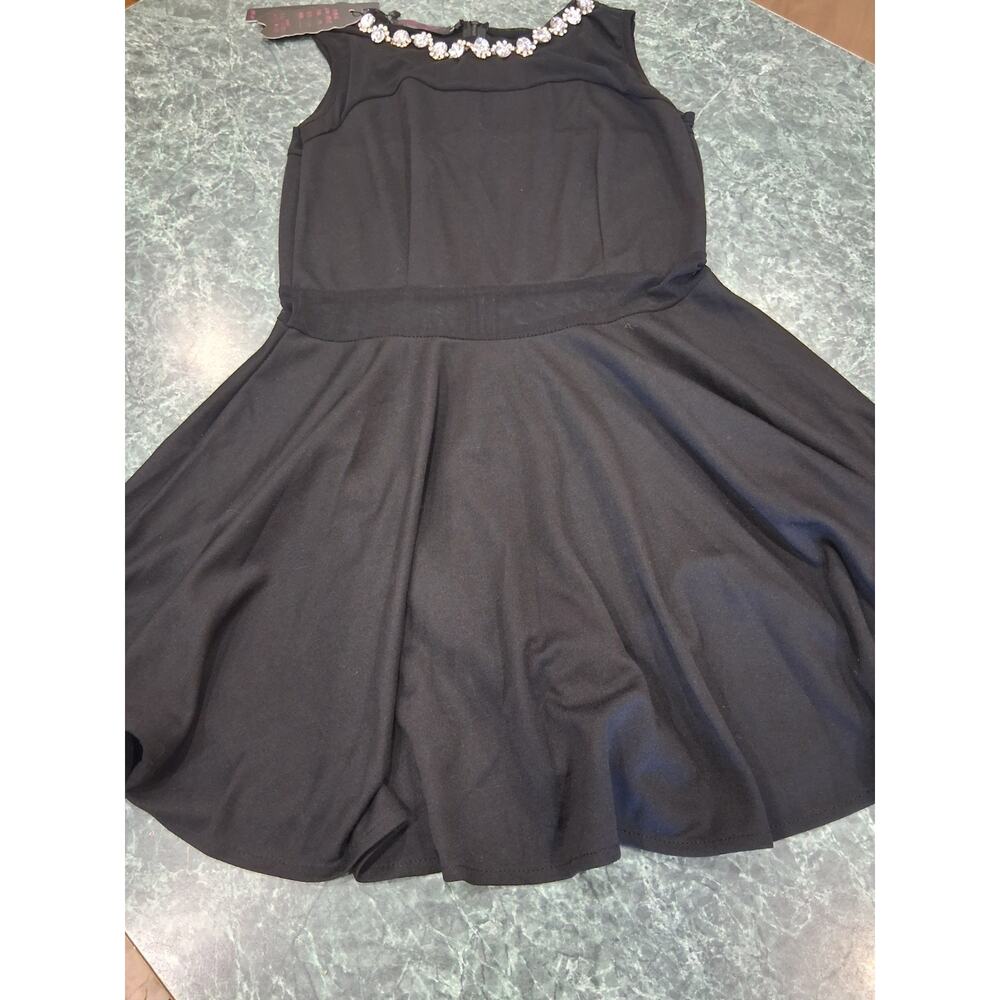 Womens Jrs Size L Little Black Party Dress Mesh Panels Rhinestones Lined Bling